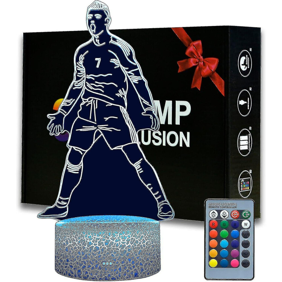 Portugal Football Player Ronaldo #7 Night Light For Boys,16 Color Changing Dimmable With Remote Room Football Decor,desk Lamp For Football Fans Kids T
