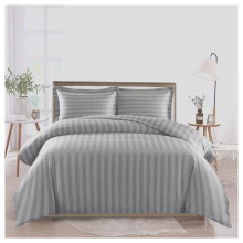 (Silver, King) Stripe Duvet Cover Set Bed Quilt & Pillowcase Pair