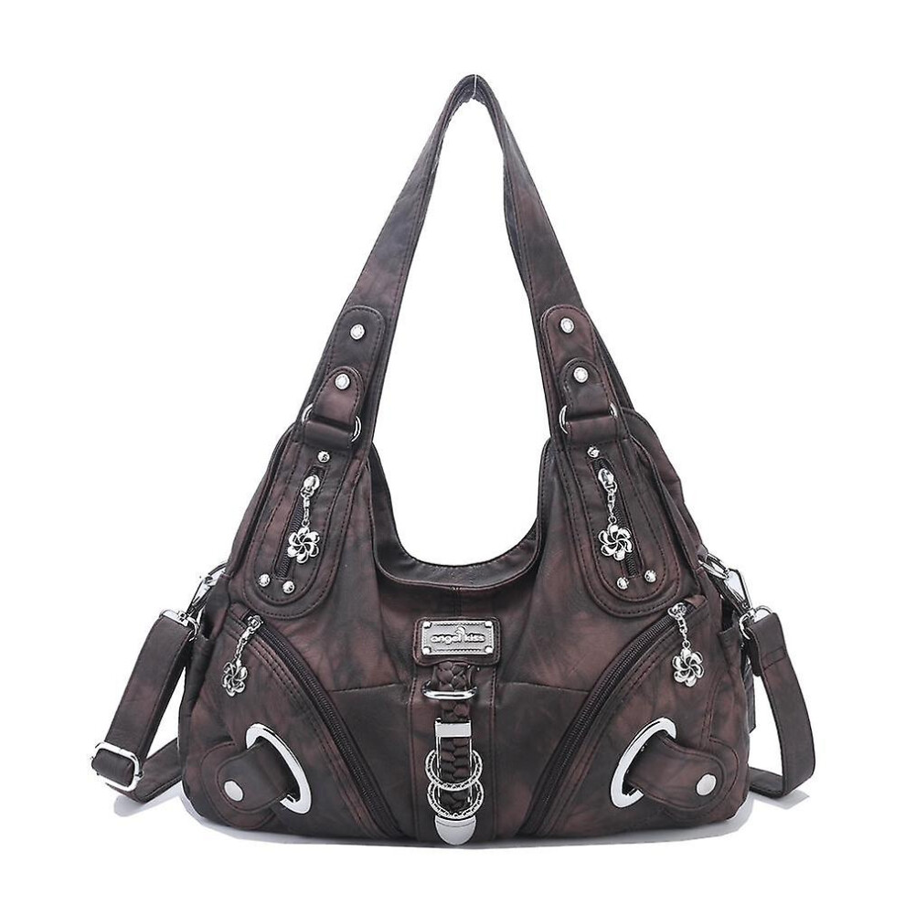 ANGEL KISS KL15962-4 Casual Women Tote Handbag PU Leather Large Capacity Hobo Bag-G361 Coffee