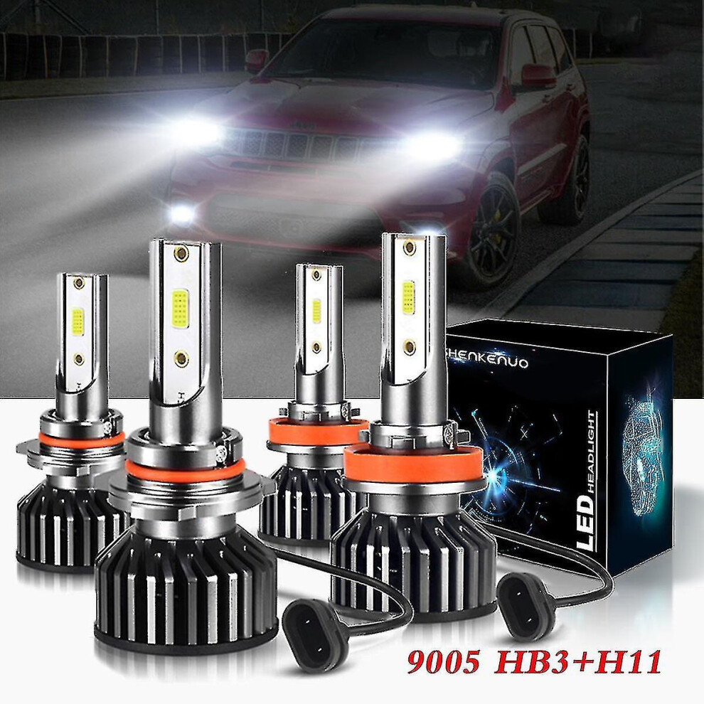(Jeep Grand Cherokee 2011-2018) Fit For Jeep Grand Cherokee 1999-2010 Led Headlight Bulbs, 9005 Hb3 High Beam And 9006 Hb4 Low Beam,pack Of 4,shenkenu