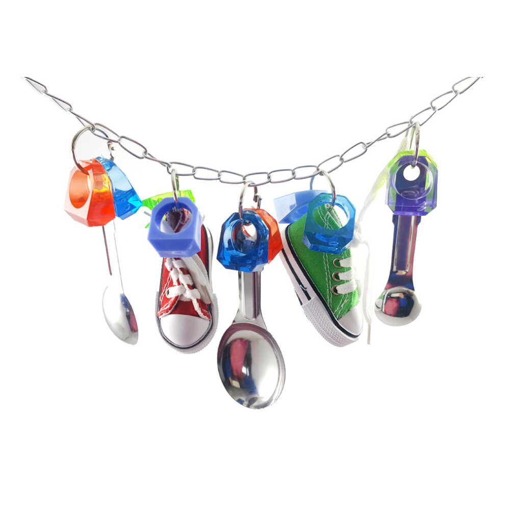 Bird Chewing Toy Parrots Cage Bite Toys with Sports Shoes Metal Spoon