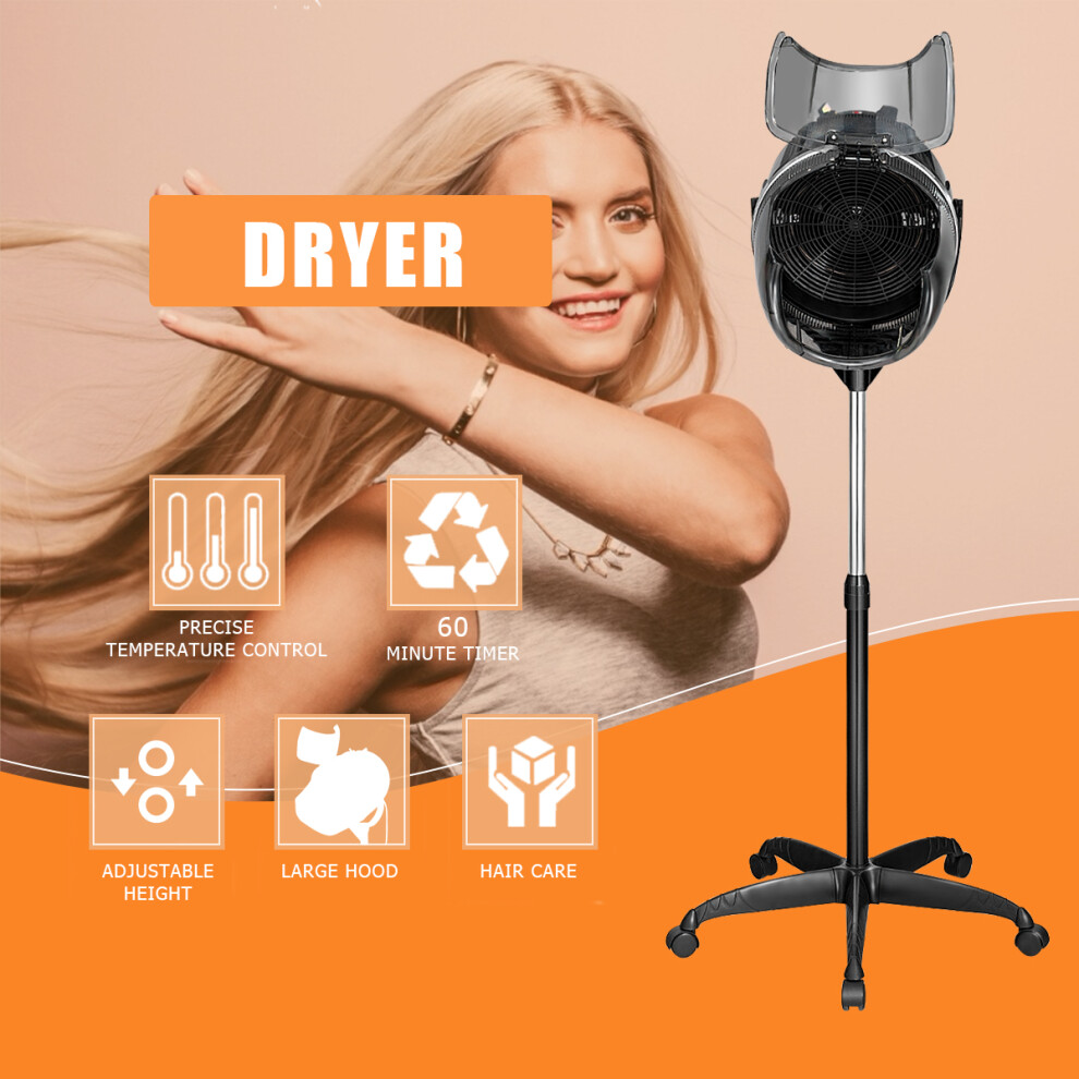 Portable Salon Hair Dryer Hood Floor Stand W/ Adjustable Height 1300W