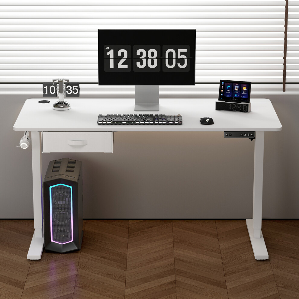 (WHITE, 120CM) Easton Height Adjustable Electric Desk USB Charger