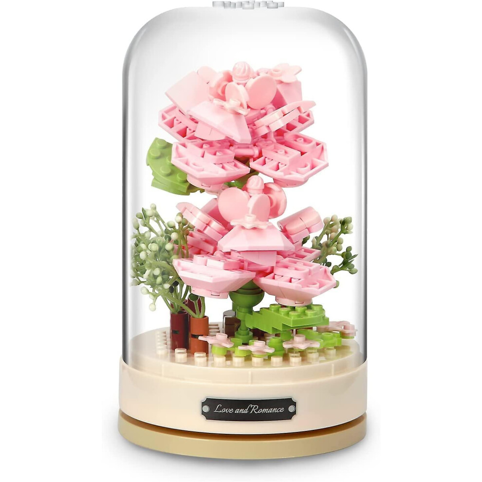 (JK2676) Building Blocks Flowers Bouquet Diy Building Toys Set With Music Box For Teens And Adults With Dust-proof Dome Included Romantic Gifts For Birthday Mo