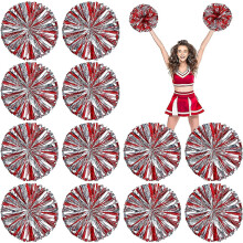 (Red and Silver) 24 Pack Metallic Cheerleading Pom Pom 12 Inch Cheerleader Pom Poms With Baton