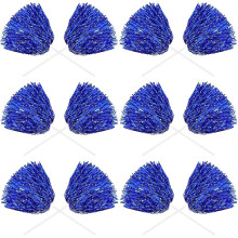 (Blue) 24 Pack Metallic Cheerleading Pom Pom 12 Inch Cheerleader Pom Poms With Baton