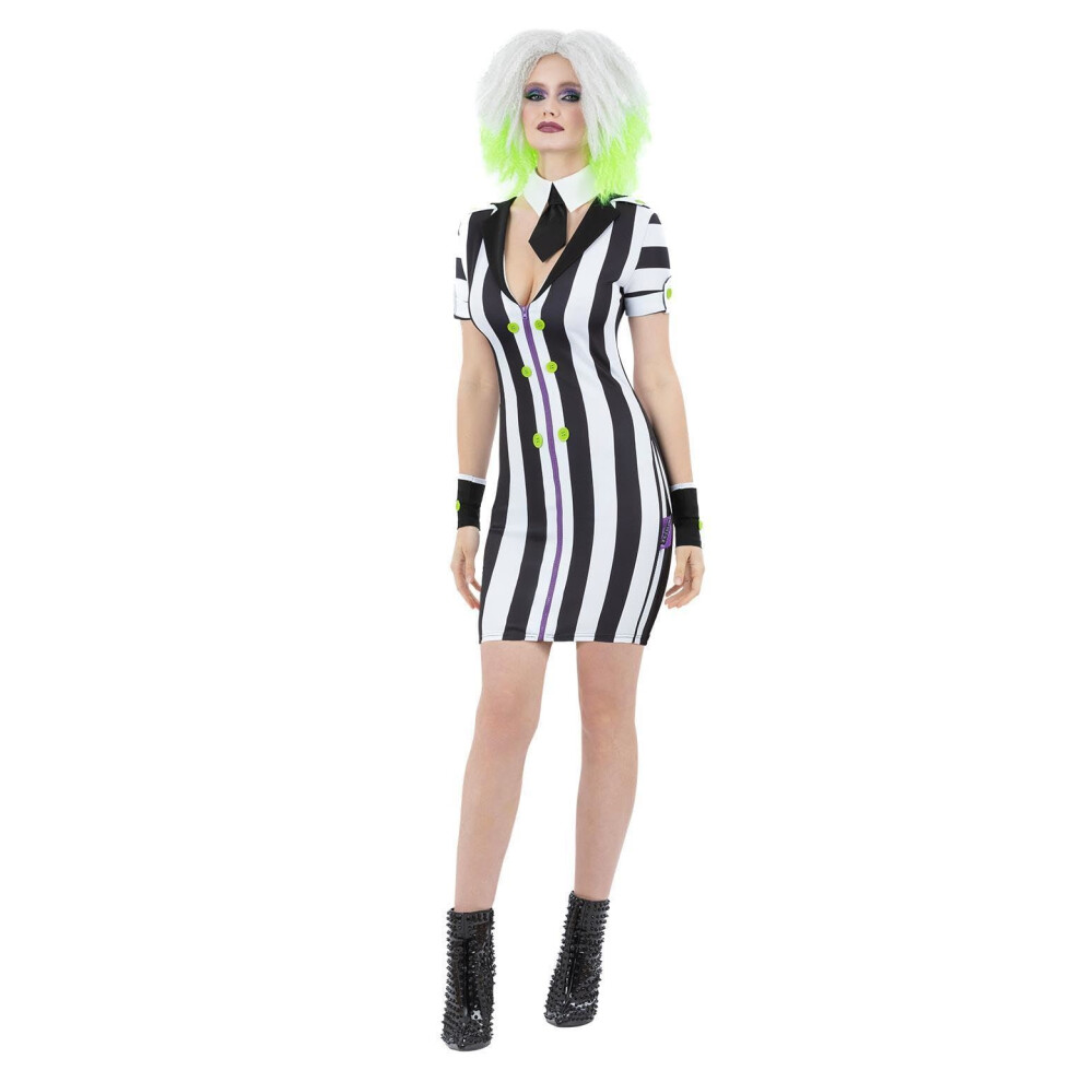 Smiffys Beetlejuice Adult Costume with Jacket Trousers and Tie Black and White Stripes with Writing Down Sleeve Officially Licensed Warner Brothers Halloween Costume Ideal for Family Cosplay - Image 3