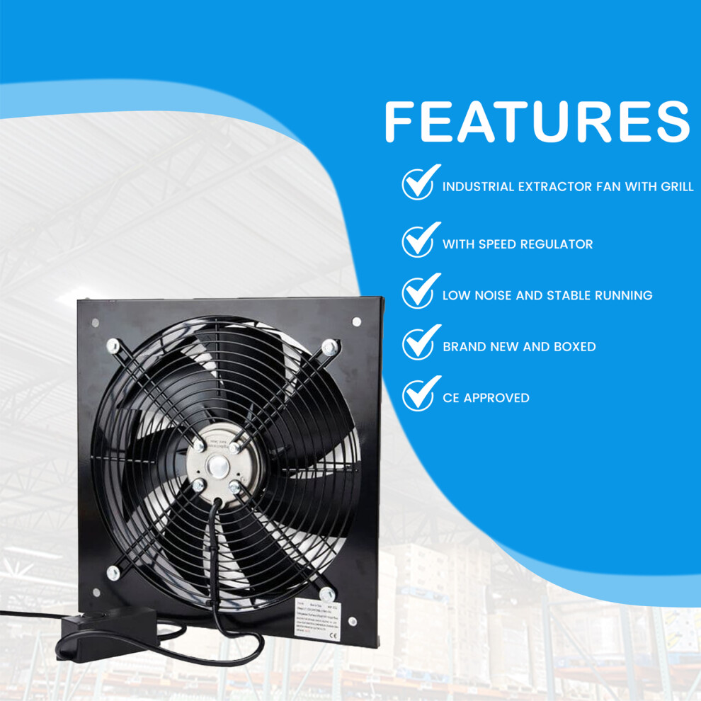 (16 Inches / 400mm Speed Controller) Commercial Extractor Ventilation Axial Exhaust Blower Fan
