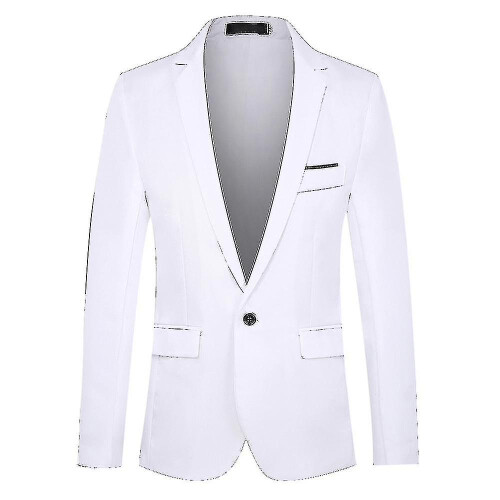 (M) Men's Solid Color Single Button Slim Suit Jacket White