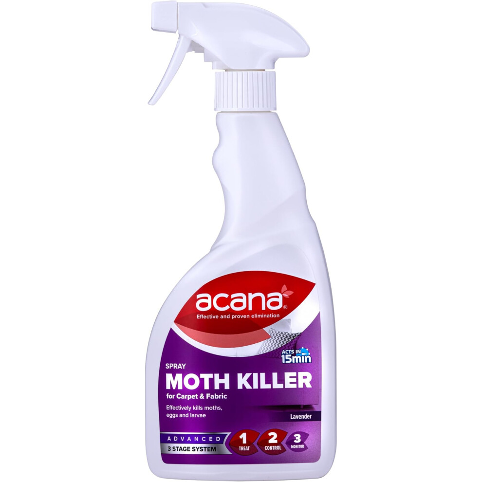Acana Carpet & Fabric Freshener 500ml - Moth Killer Spray - Lavender Fragrance - Kills Moths, Eggs & Larvae - Licensed Insecticide for Carpets, Rugs &