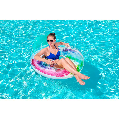 Bestway Retro Tie Dye Inflatable Pool Ring Float With Headrest & Cup Holder 1