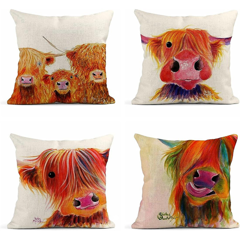 (Combination 18) Set Of 4 Linen Throw Pillow Covers 18x18 Inch Autumn Rabbit Deer Fox Squirrel Animals Home Decor Pillowcase Square Cushion Covers For Sofa Bed Couch