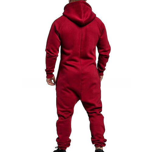 (Wine Red, M) Men Jumpsuit One Piece-y 2