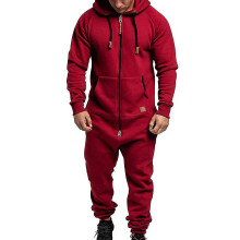 (Wine Red, L) Men Jumpsuit One Piece-y