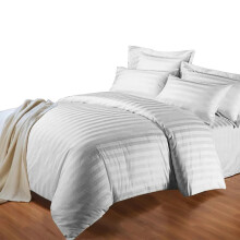 (Silver, Single: 137 X 200 CM) Stripe Duvet Quilt Cover Reversible Bedding Set with Pillowcases