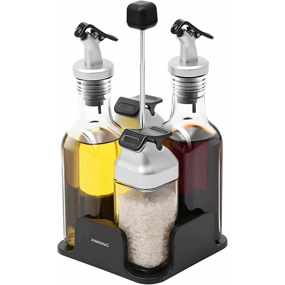 5pcs Glass Oil Vinegar Salt Pepper Dispenser Bottle Serving Cruet Set With Stand