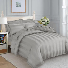 (Silver, Super King: 260 X 220 CM) Stripe Duvet Quilt Cover Reversible Bedding Set with Pillowcases