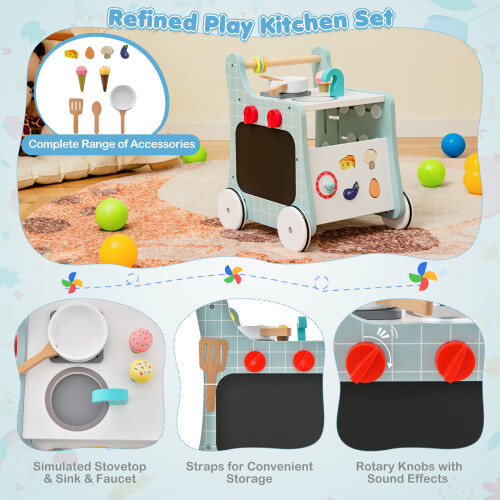 Costway 6-in-1 Baby Walker Push and Pull Stroller W/ Play Kitchen 12+ Months 2