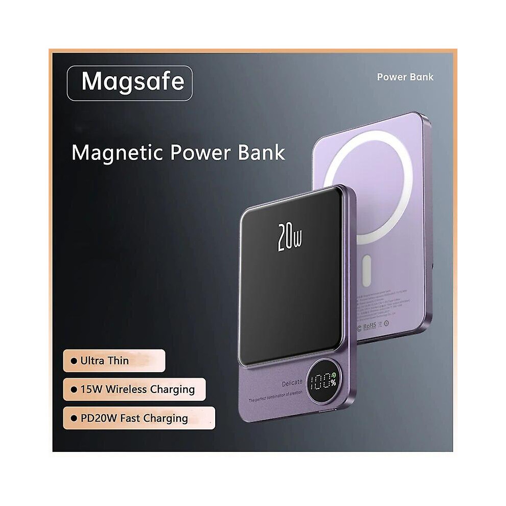 (Purple, 10000mAh) Slim 10000mah Magnetic Qi Wireless Charger Power Bank For Iphone 14 13 12 11 Samsung Huawei Xiaomi 22.5w Fast Charging Powerbank
