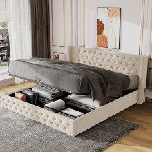 (Double, Green) Velvet Bed Frame with Under Bed Storage