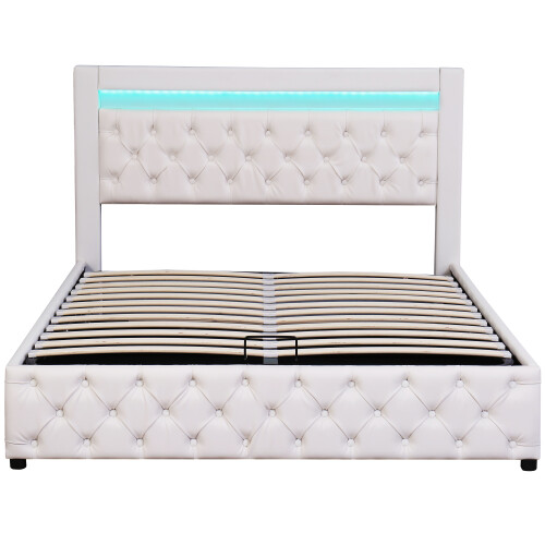 (Double, White) Upholstered LED Bed Frame 2