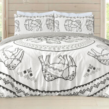 (Natural, Single) Reversible Polycotton Tribal Elephant Duvet Cover Set
