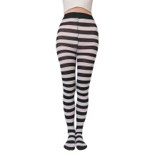 (Black and white) Soft Striped Long Tights Women Wide Horizontal Stripe Tights Opaque Hosiery