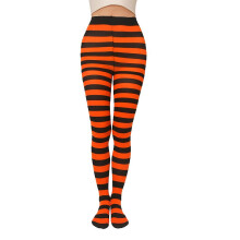 (Orange Black) Soft Striped Long Tights Women Wide Horizontal Stripe Tights Opaque Hosiery