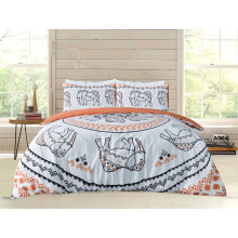 (Rust, Super King) Reversible Polycotton Tribal Elephant Duvet Cover Set