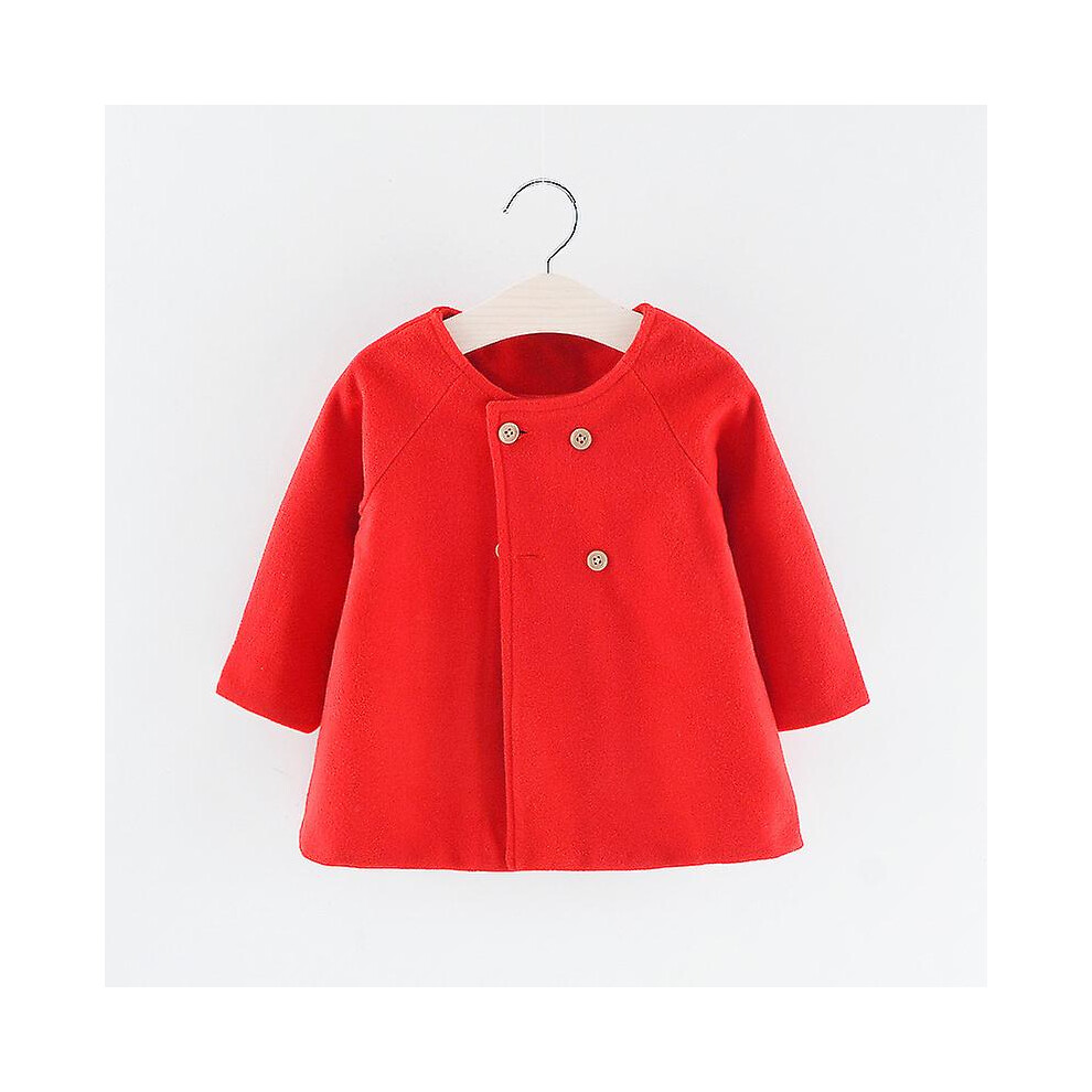(Red, 2-3 Years) Baby Toddler Girls Collarless Trench Coat Poncho Cloak Button Jacket Outwear