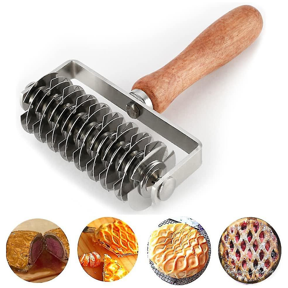 Ampseven Pastry Lattice Roller Cutter - Stainless Steel Dough Lattice For Pie Pizza Bread Beef Wellington Pastry Crust Roller Cutter