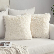 (Cream white) Pack Of 2 Faux Fur Throw Pillow Covers Cushion Covers Luxury Soft Decorative Pillowcase Fuzzy Pillow Covers For Bed/couch,18 X 18 Inches