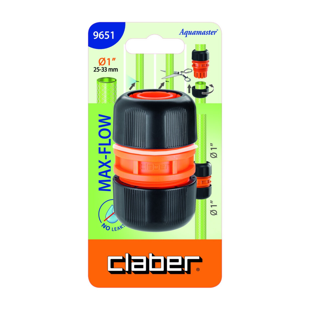 1-Inch Diameter Hosepipe Mender Joiner Claber 9651 Max-Flow