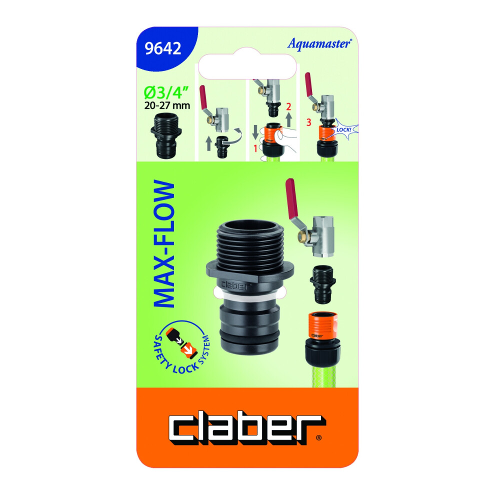 3/4â Male Threaded Hosepipe Adaptor.  The Claber Max-Flow 9642