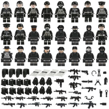 (Style C 24pcs) Military Soldiers Black SWAT Jeeps Minifigures Toys Fit Lego