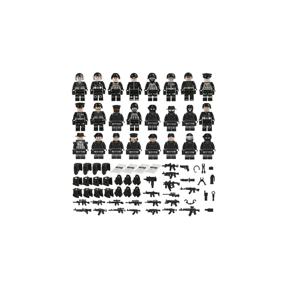 (Style C 24pcs) Military Soldiers Black SWAT Jeeps Minifigures Toys Fit Lego