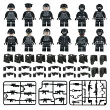 (Style F 12pcs) Military Soldiers Black SWAT Jeeps Minifigures Toys Fit Lego