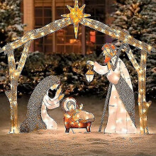 Outdoor Nativity Scene with Lights - Easy-Assembly Holy Family Yard Decoration for Christmas & Easter
