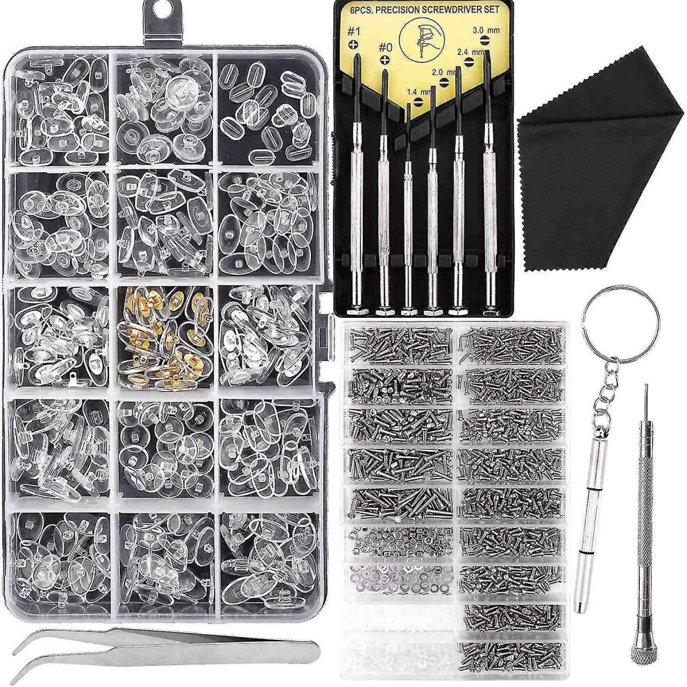Eyeglass and Sunglasses Repair Kit,glasses Screws Kit and Nose Pads with 6 Pcs Screwdrivers and 3 Pc
