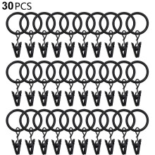 30 Pcs Curtain Rings With Clips, Strong Drapery Clips Hooks On Tension Rod Bracket, Interior Diameter Metal Eyelets Decorative Drapes Window Hangers