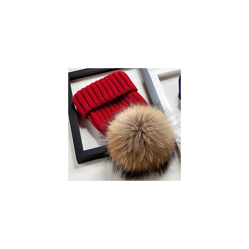 (Red, Adult size) Women Winter Hat High Quality Beanies Cap Real Natural Fox Fur Pompom Hats Brand Bonnet Femme Cap Female Causal Hat