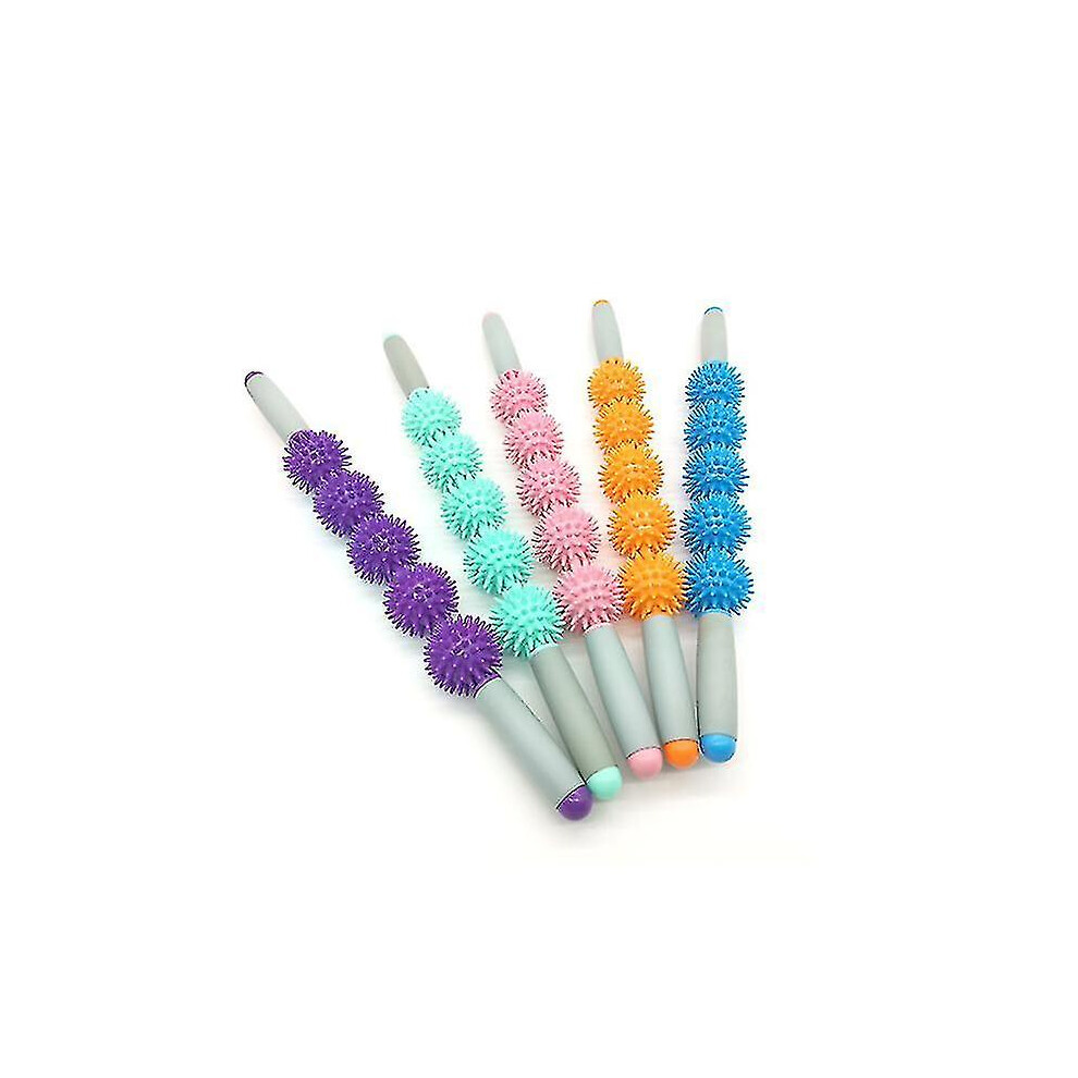 5 Balls Green Back And Neck Massager,massage Stick Hedgehog Ball, Relax Muscle Fitness Exercise Roller, Yoga Roller Az21174
