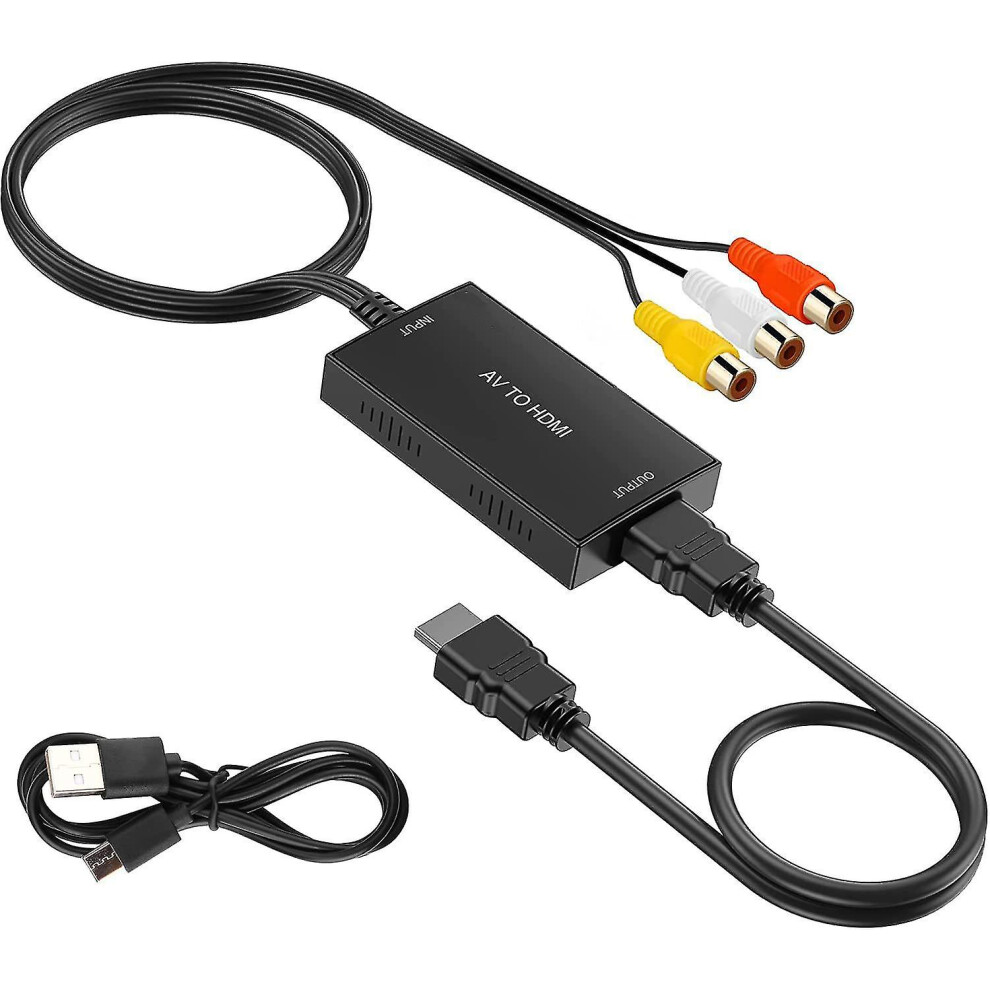 Rca To Hdmi Converter With Hdmi Cable, Av To Hdmi Converter, Rca Input Hdmi Output Video Audio Adapter For Sky/dvd/stb To Hdtvs