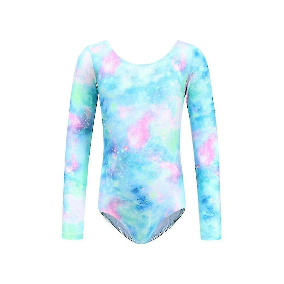 (D, 110CM) Kids Ballet Gymnastics Suit Long Sleeve Leotards Dance Practice Clothes Girls Diamond Bodysuit Dance Costumes