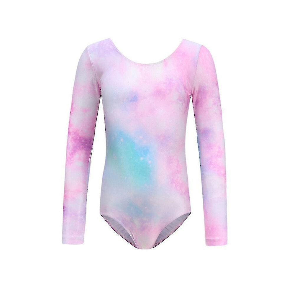 (B, 110CM) Kids Ballet Gymnastics Suit Long Sleeve Leotards Dance Practice Clothes Girls Diamond Bodysuit Dance Costumes