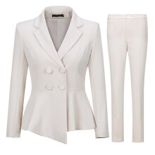 (Apricot, S) Women's 2 piece women's double breasted asymmetrical slim fit suit (blazer pants)
