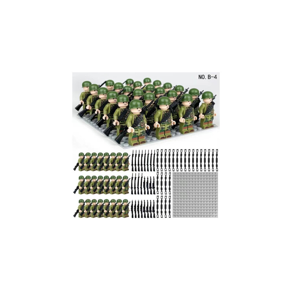 (Style D) 24pcs British German Soviet Army Square Army Military Building Block Set with Small Particle Assembly for Bottom Plate Toys