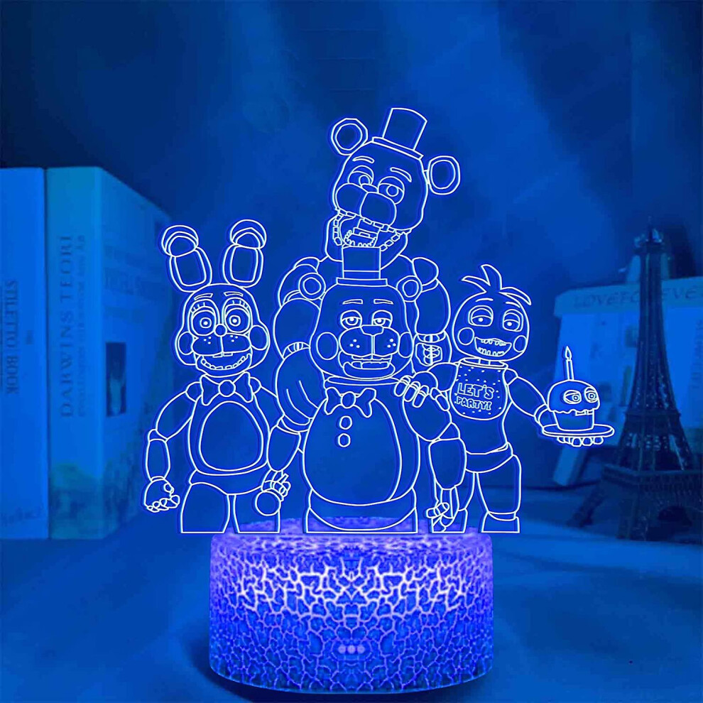 Wekity Fnaf 3d Optical Illusion Lamp, Five Night At Fre-ddy's Lamp Cute Nightlight Remote Control 7 Colors Changing Bedroom Decor For Children Kid Boy