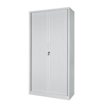 (White) Tambour Lockable Steel Office Cupboard Cabinet