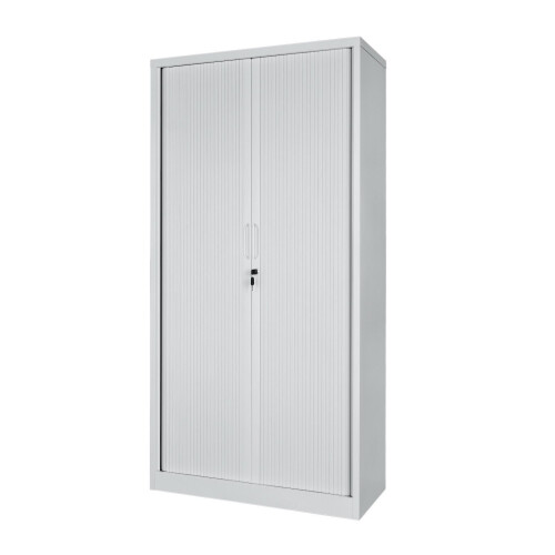 (White) Tambour Lockable Steel Office Cupboard Cabinet 1